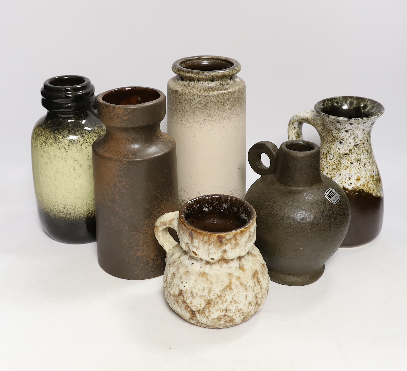Six West German pottery vessels - Scheurich and others, tallest 22cm